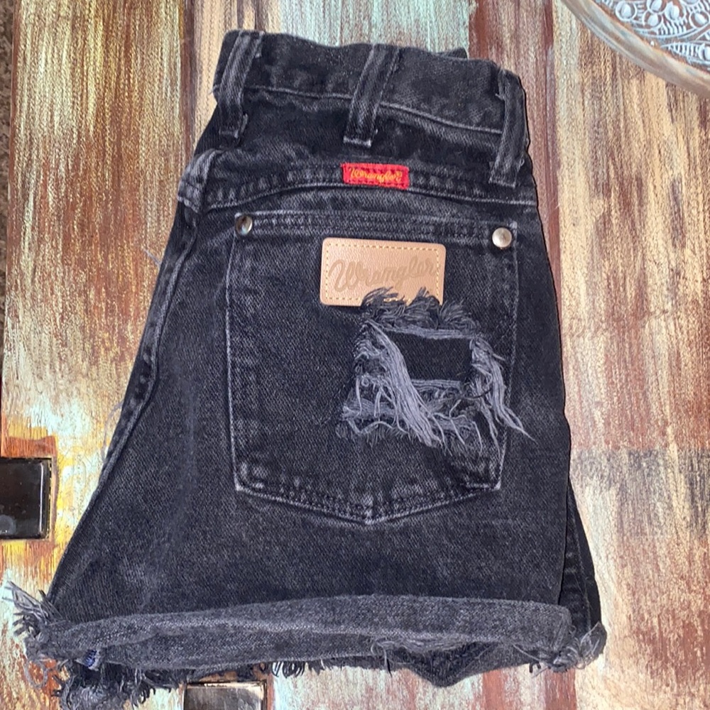 Distressed Black Jean Vintage Wrangler Cut Offs